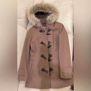 MARC NEW YORK tan color wool coat with real fur trim size 2